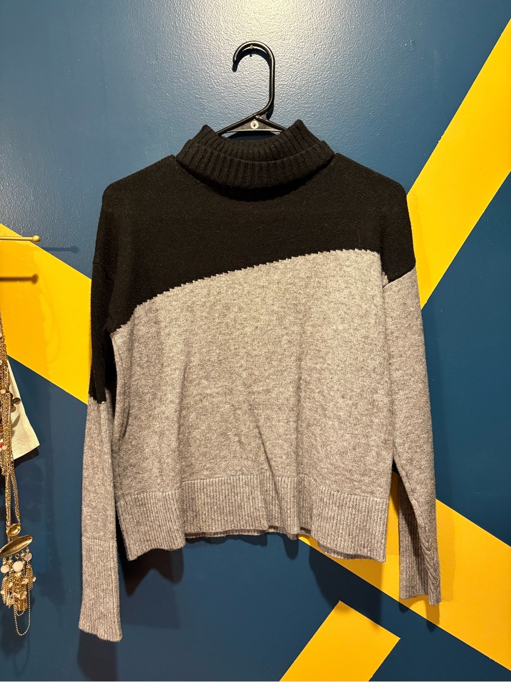 By Anthropologie Black & Gray Colorblock Midweight Turtleneck Sweater NWOT